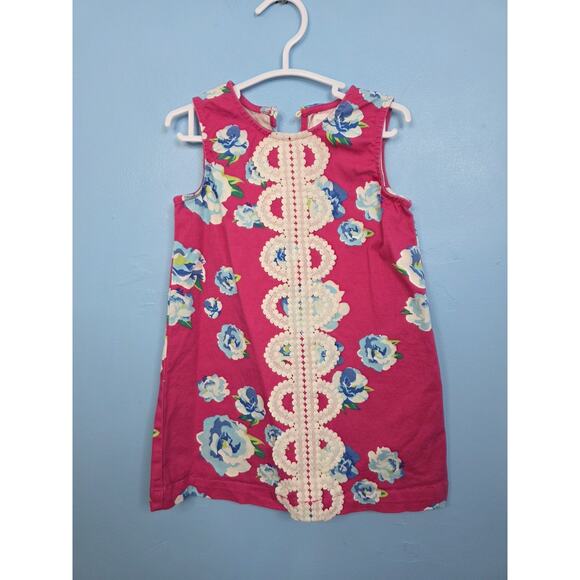 MUDPIE Girls Childs 24M/2T Hot Pink w/Blue Floral Print Sleeveless Shift Dress - Picture 1 of 5